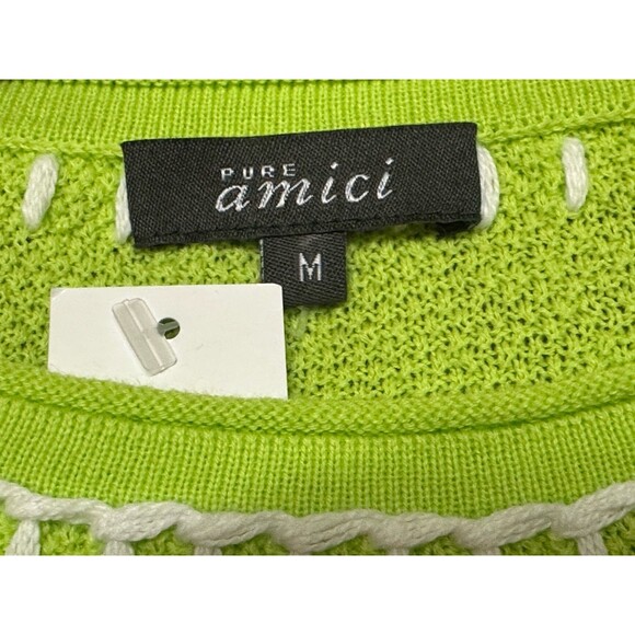 NEW Pure Amici Womens Medium Blanket Stitch Sweater Eyelet Sleeve Kiwi Green USA - Picture 5 of 7
